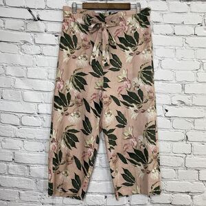 Jules & Leopold Wide Leg Cropped Linen Blend Pants Size S Pink Tropical CHU23803
